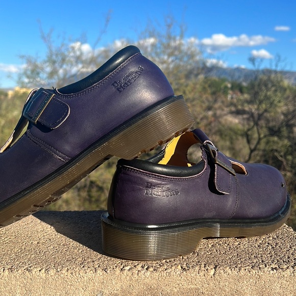 🏴 Vintage MIE Dr. Martens Purple Steel Toe Chunky Mary Jane UK 6 - Picture 5 of 17